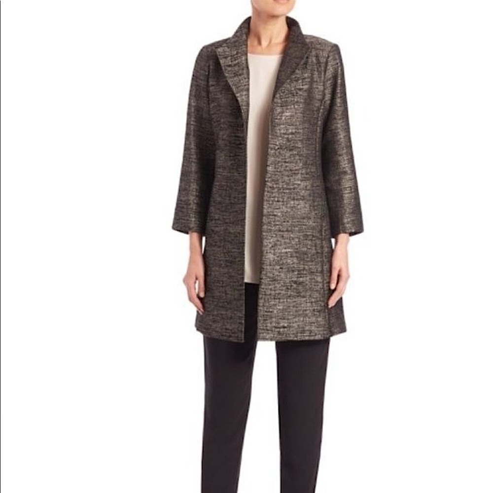 Eileen Fisher Silver Metallic Swing Jacket Duster